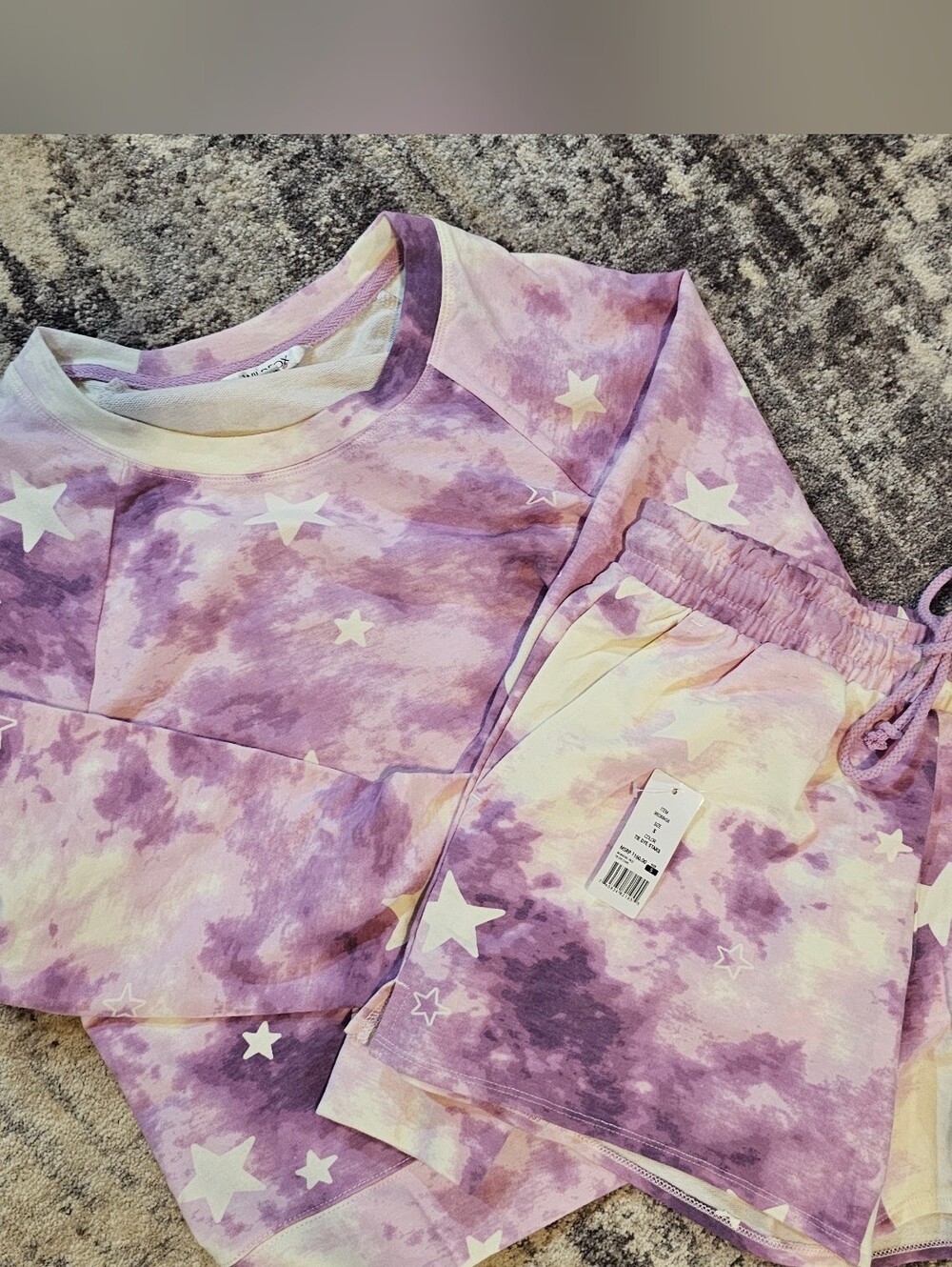 Wildfox Lounge Set SMALL Sweatshrt and Shorts Purple Stars Tie Dye
